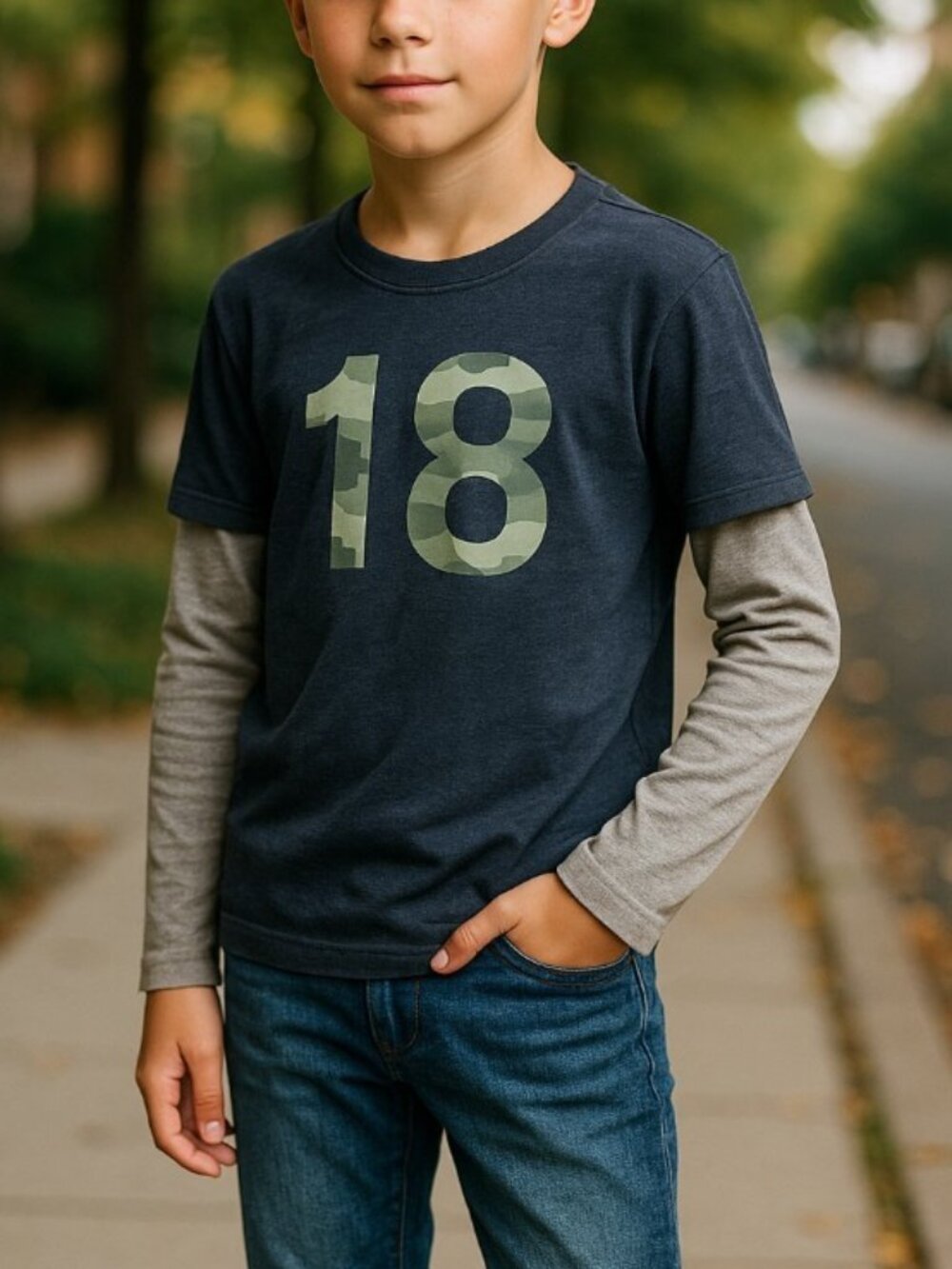 ABERCROMBIE A&F Long Sleeve Graphic Tee M 8 Boys Camo Twofer Layered Shirt